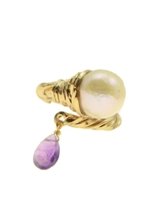 Silver Ring 925. Natural Freshwater Pearl & Amethyst-0