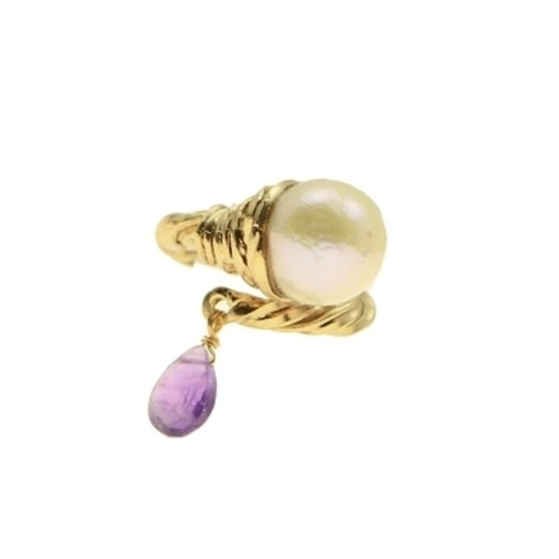 Silver Ring 925. Natural Freshwater Pearl & Amethyst-0