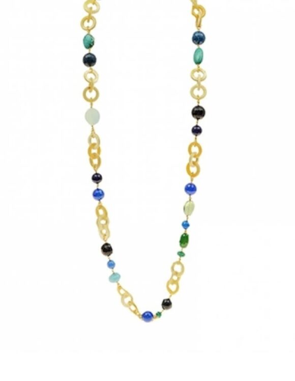 Silver Necklace 925. Natural Horn, Onyx & Turquoise-0