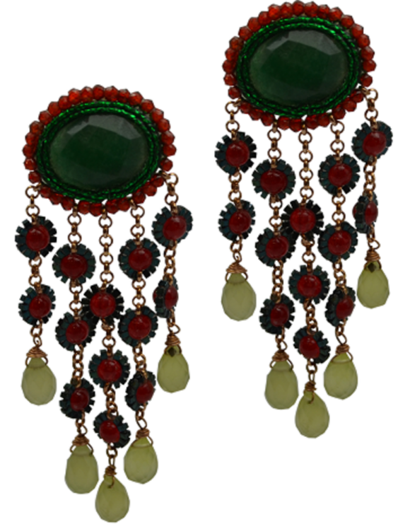 Silver Earrings 925 with Rubies and Emeralds. -0