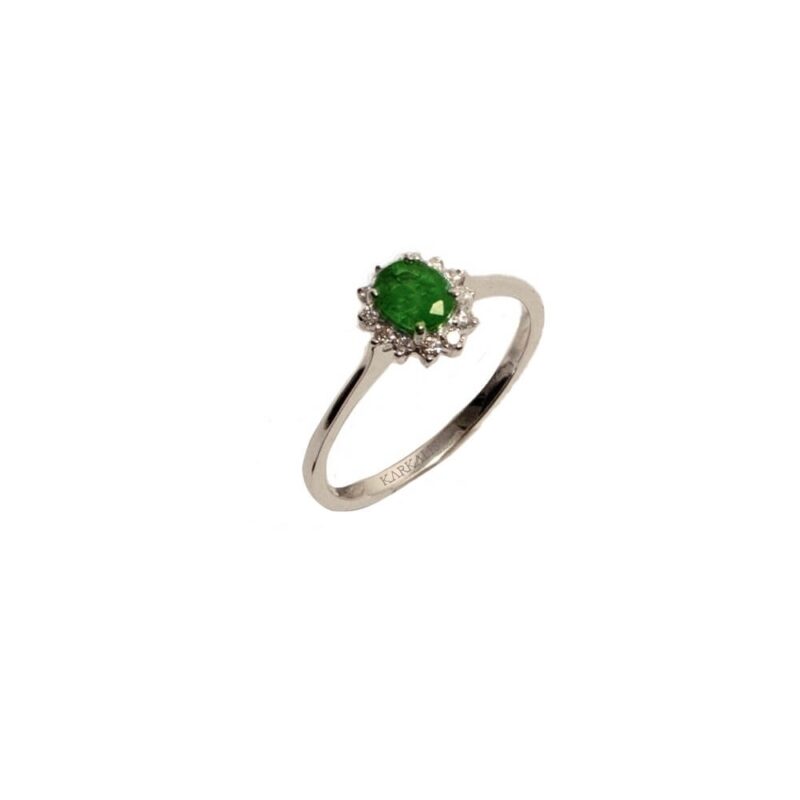 Gold K18 Diamond Ring, Emerald-0