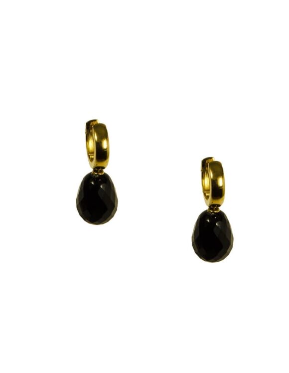 Gold K18 Earrings, Onyx-0