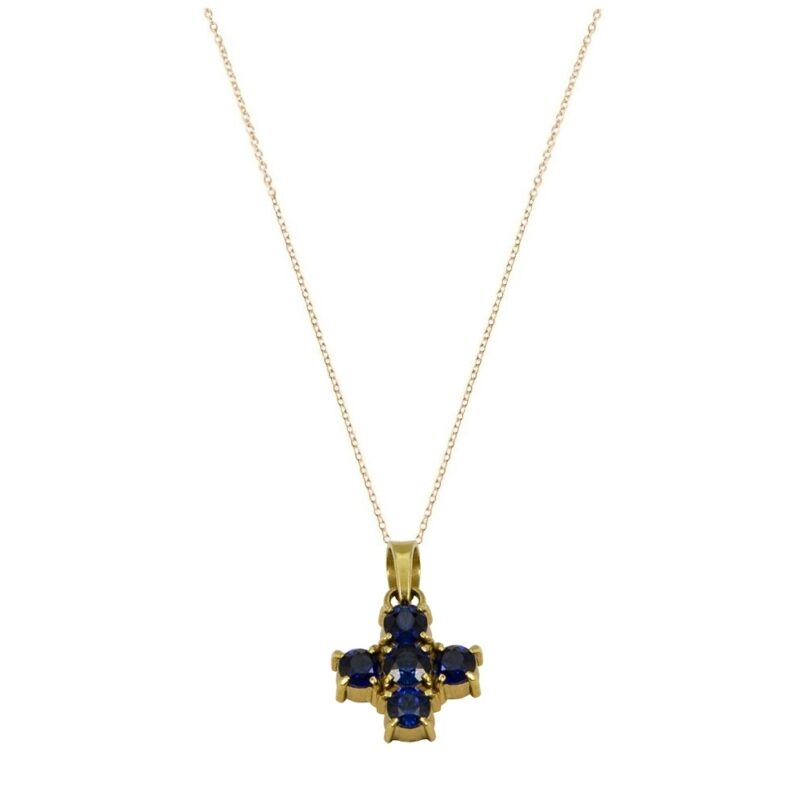 Gold Diamond Cross K18 Sapphire 1.00 ct. -0